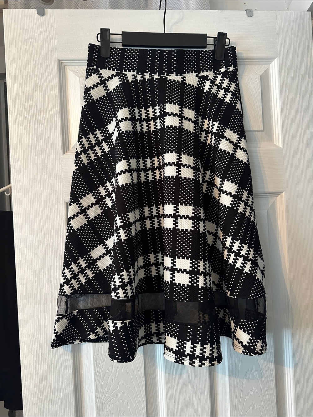 Faith and Joy Black and White Plaid Skater Skirt with Mesh Hem